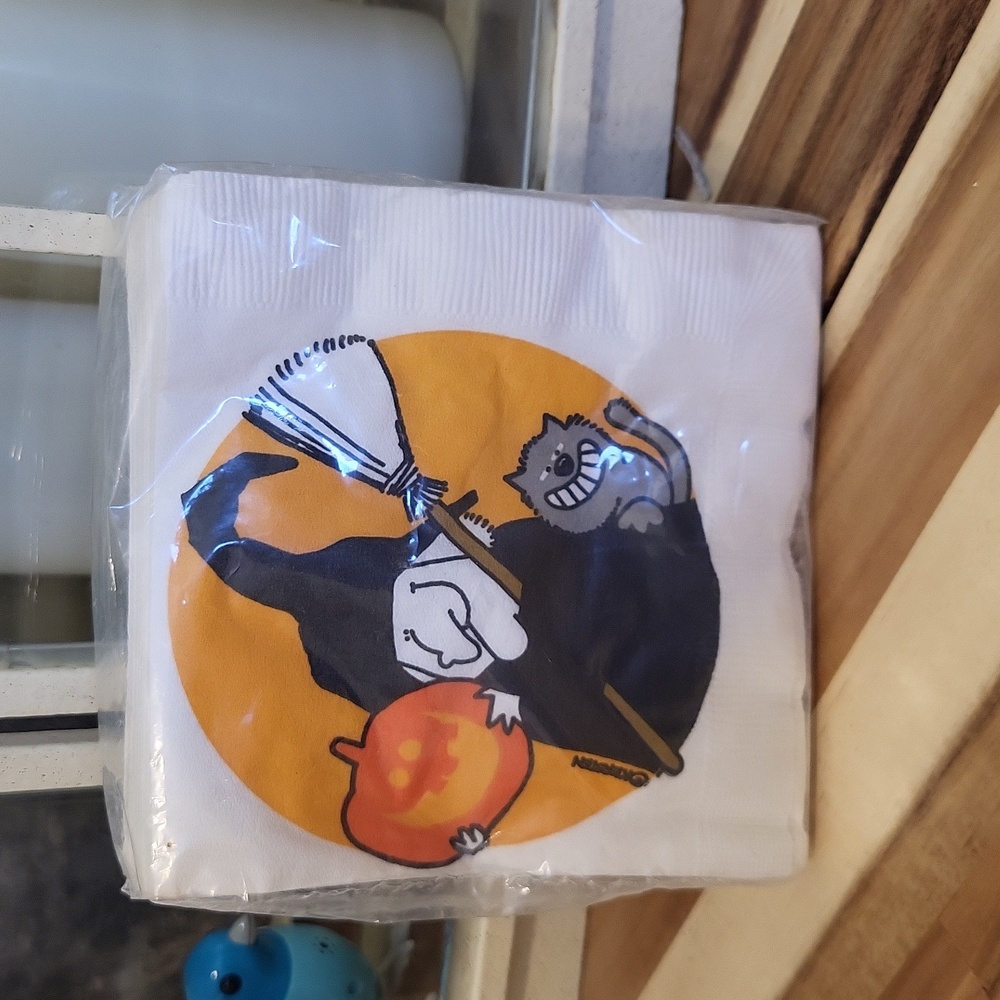 Vintage Halloween Witch with cat and JOL Beverage Napkins